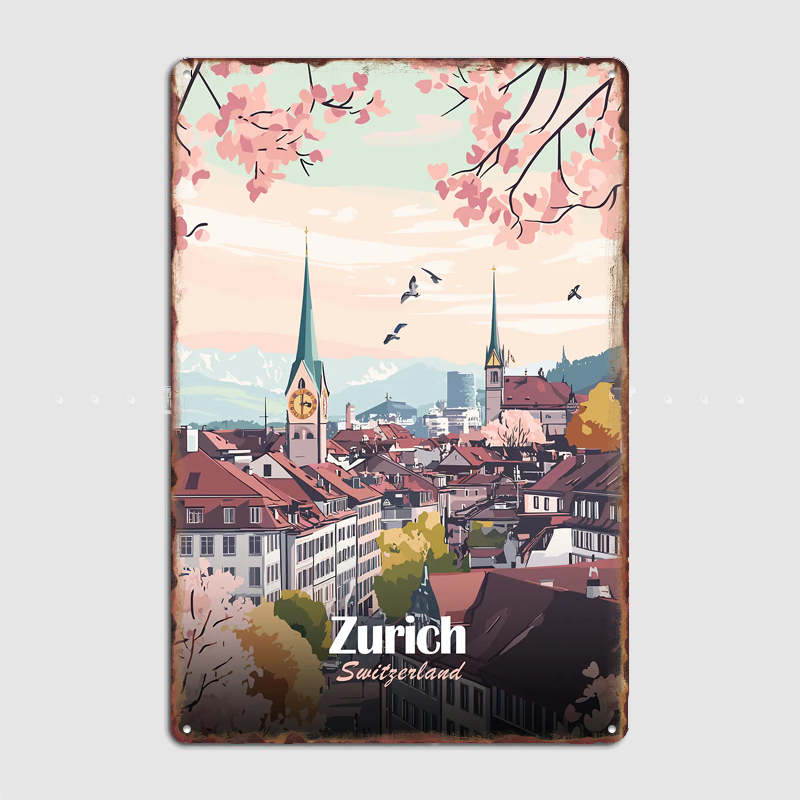 Home Decor Zurich - Zurich Cityscape Poster Metal Sign Club