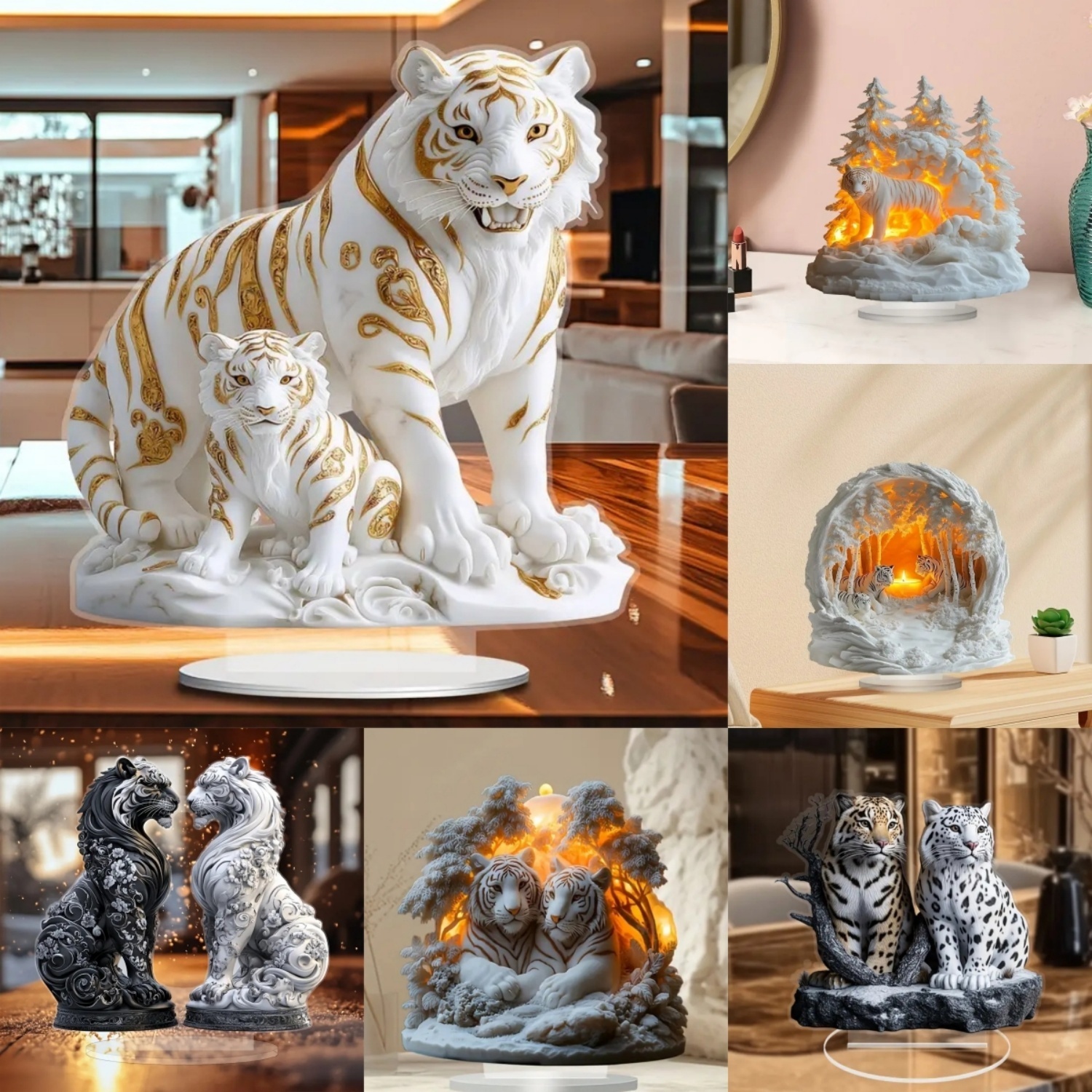 Home Decor Quirky - Two Tigers Statue,2D Flat Animals Acrylic