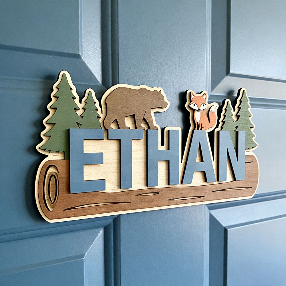 Home Decor Wall Art - Woodland Forest Animal Personalized Name Wooden