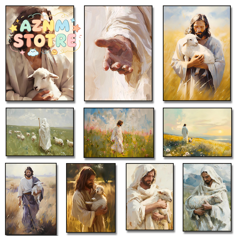 Home Decor Jesus - Christ Jesus and The Lamb Watercolor
