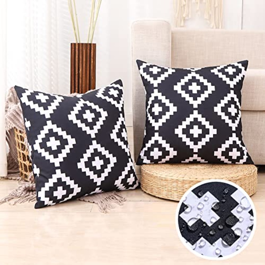 Decorative Throw Pillow - Black and White Outdoor Pillows Waterproof
