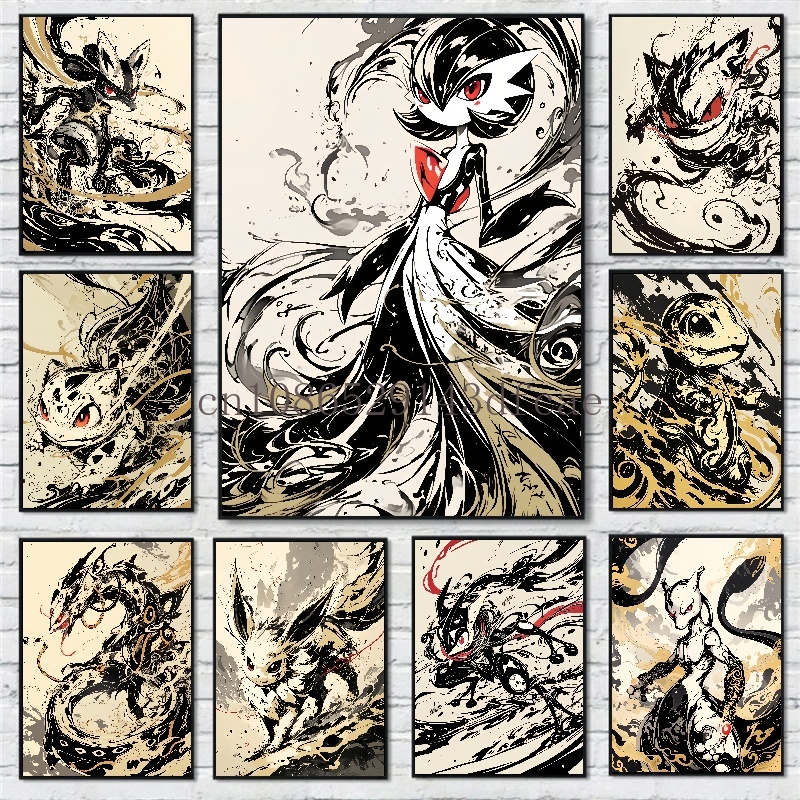Home Decor Niche - Anime Figures Pokemon Ink Painting Canvas
