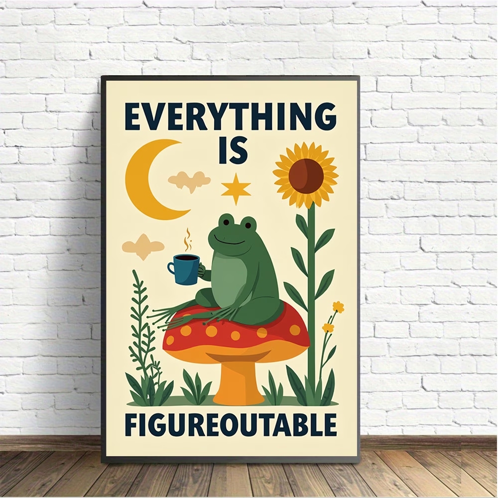 Home Decor Quotes On Wall - Retro Cute Frog On Sunflower Mushroom