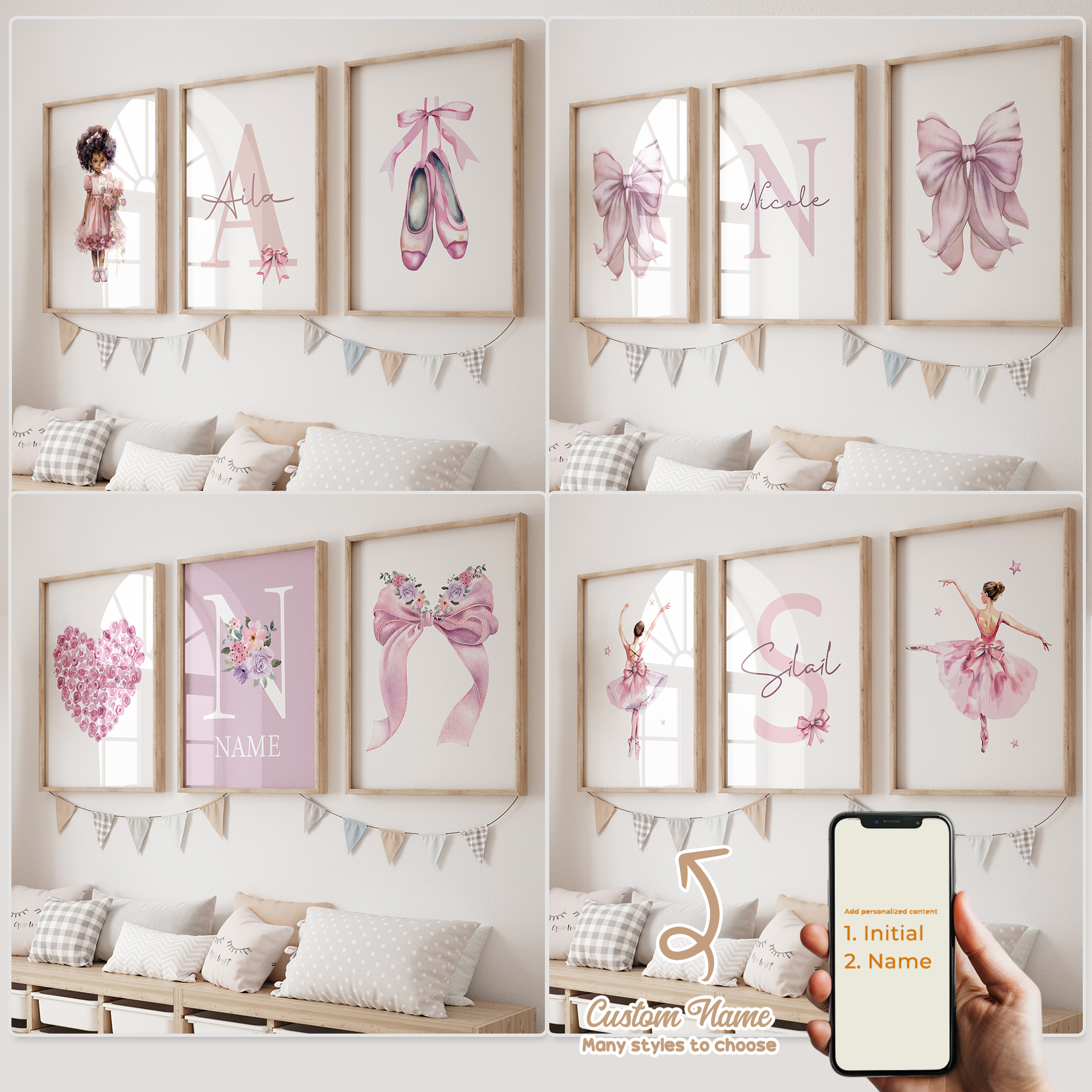 Home Decor Foto - 3pcs Personalized Custom Name Cartoon Child