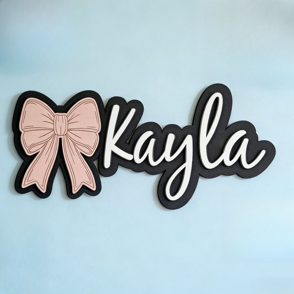 Home Decor Wall Art - Customizable Bow-Shaped Wooden Wall Plaque Baby