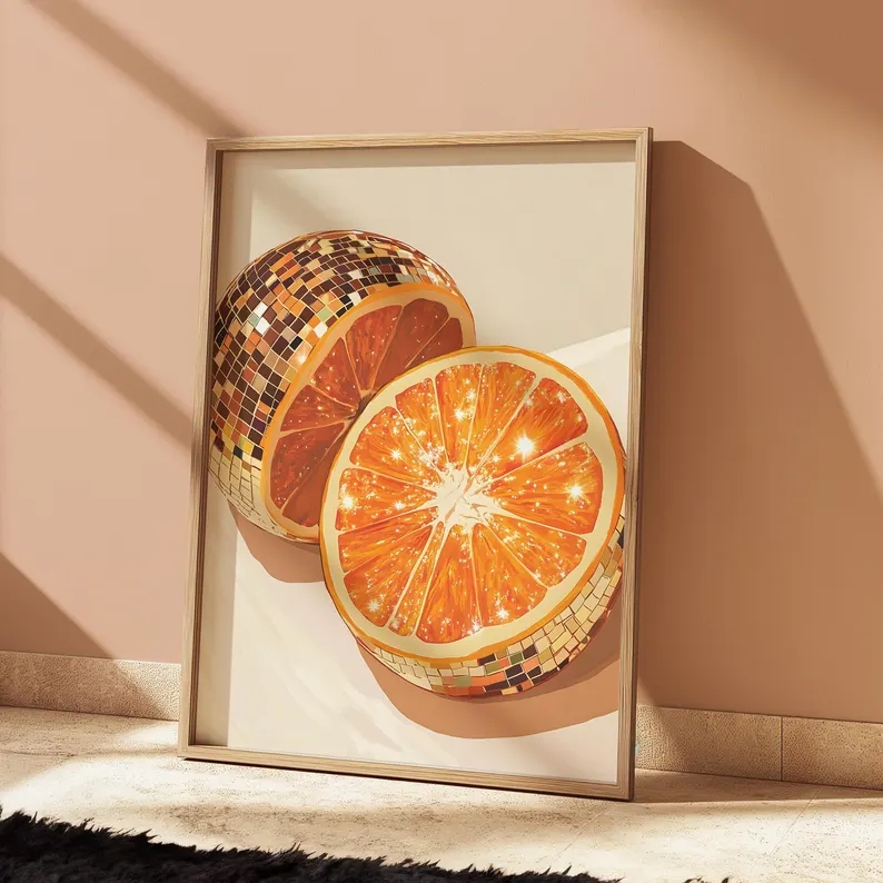 Home Decor Orange - Modern Orange Disco Ball Wall Art