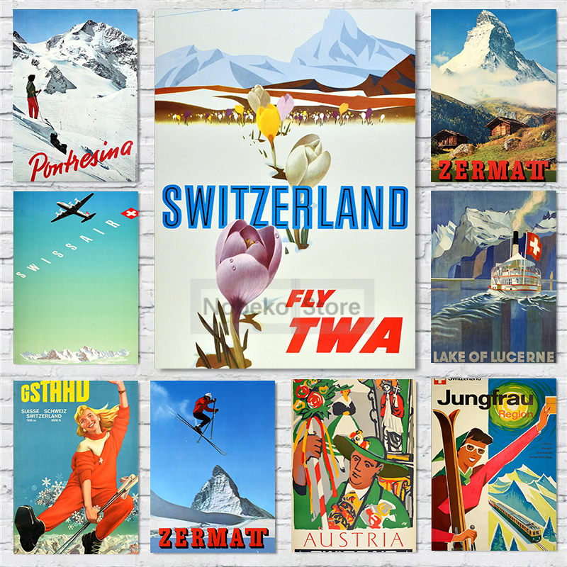 Home Decor Zurich - Switzerland Vintage Travel Posters Zermatt Zurich