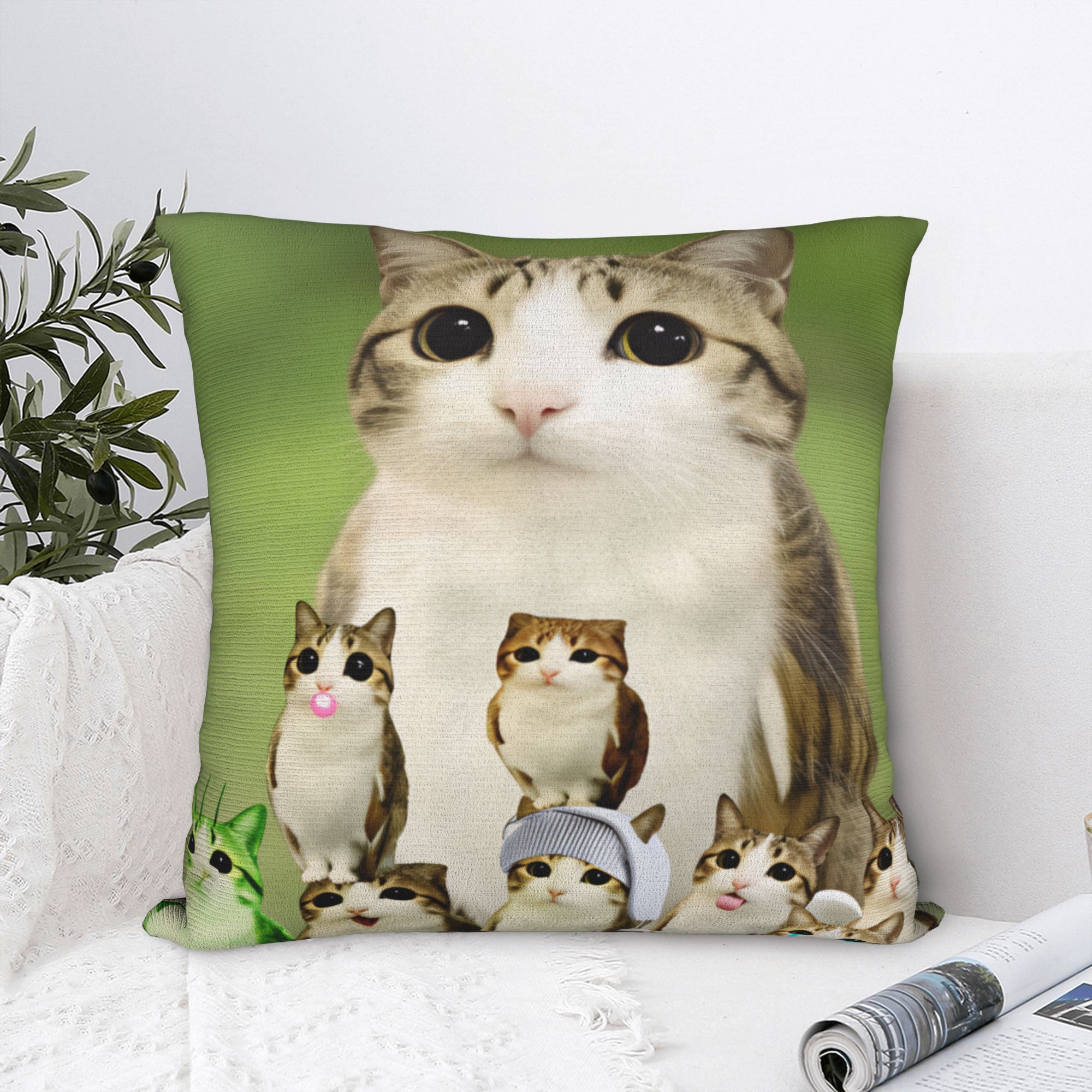 Home Decor Png - Pillow Cover Funny Meowl Cat Family