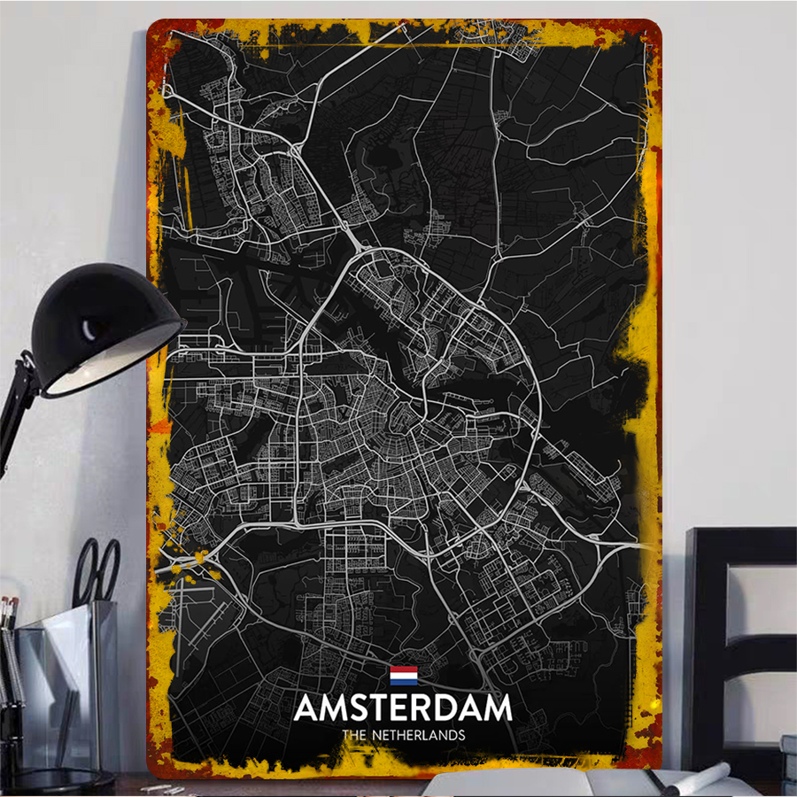 Custom Amsterdam City Map Meta - Home Decor Netherlands のレビューと価格