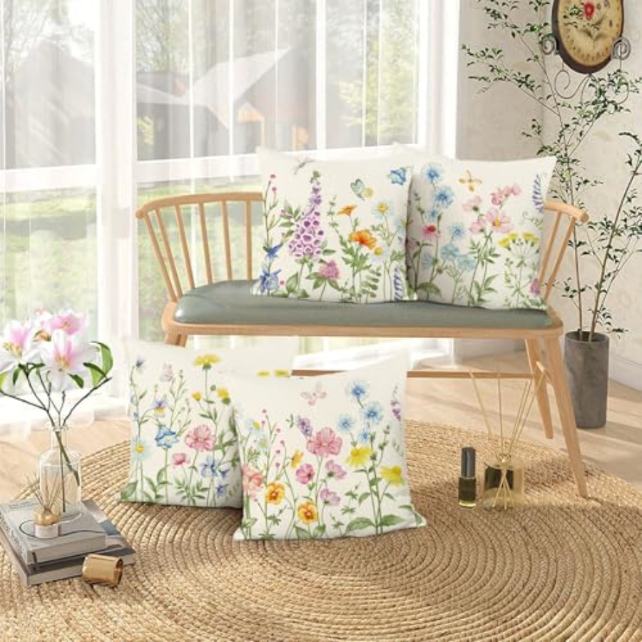 Spring Floral Throw Pillow Cov - Decorative Throw Pillow のレビューと価格