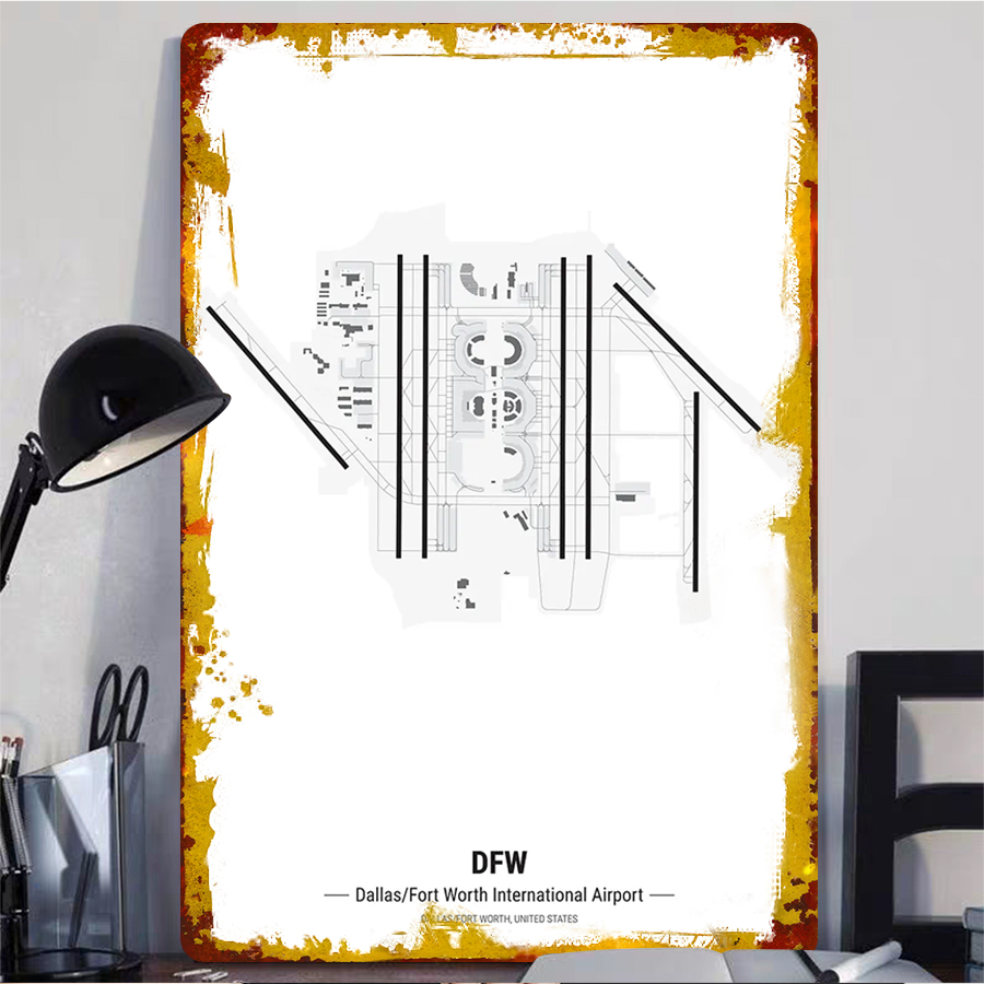DFW Airport Map Metal Wall Art - Home Decor Dallas のレビューと価格