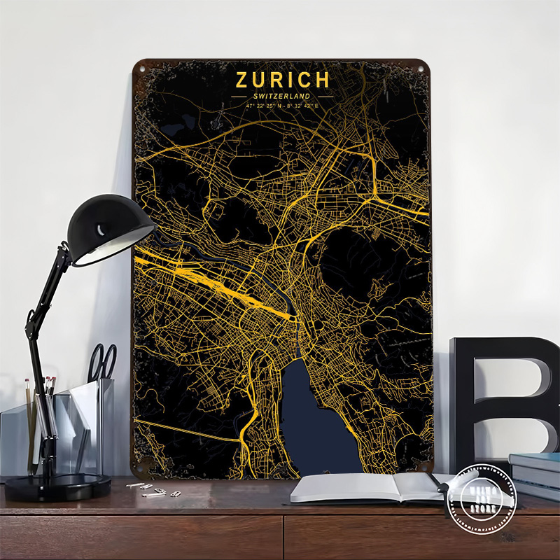 Zurich Golden City Map Metal P - Home Decor Zurich のレビューと価格