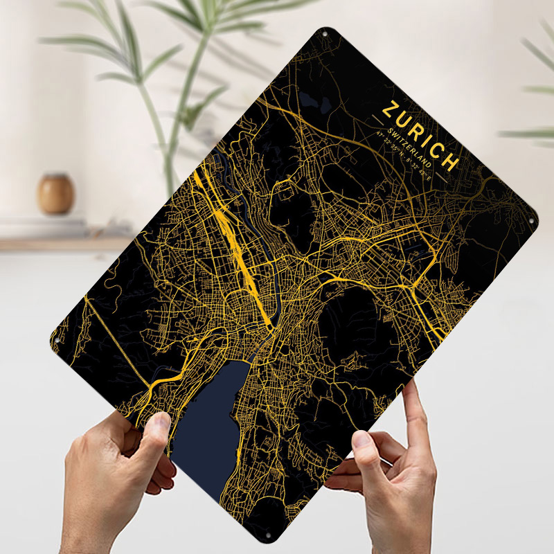 Zurich Golden City Map Metal P - Home Decor Zurich のレビューと価格