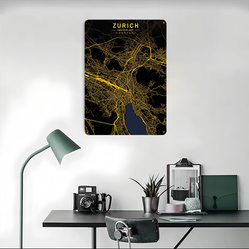 Zurich Golden City Map Metal P - Home Decor Zurich のレビューと価格