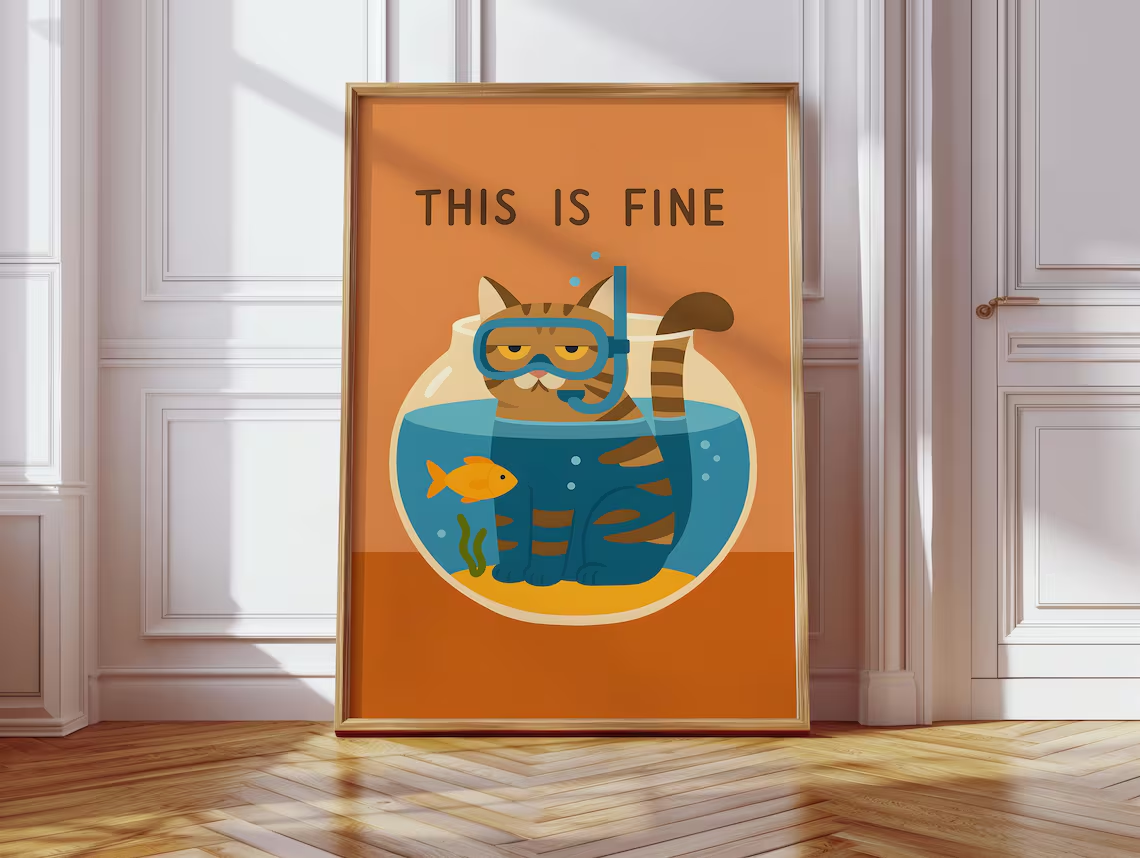 This Is Fine Cat Digital Downl - Home Decor Orange のレビューと価格