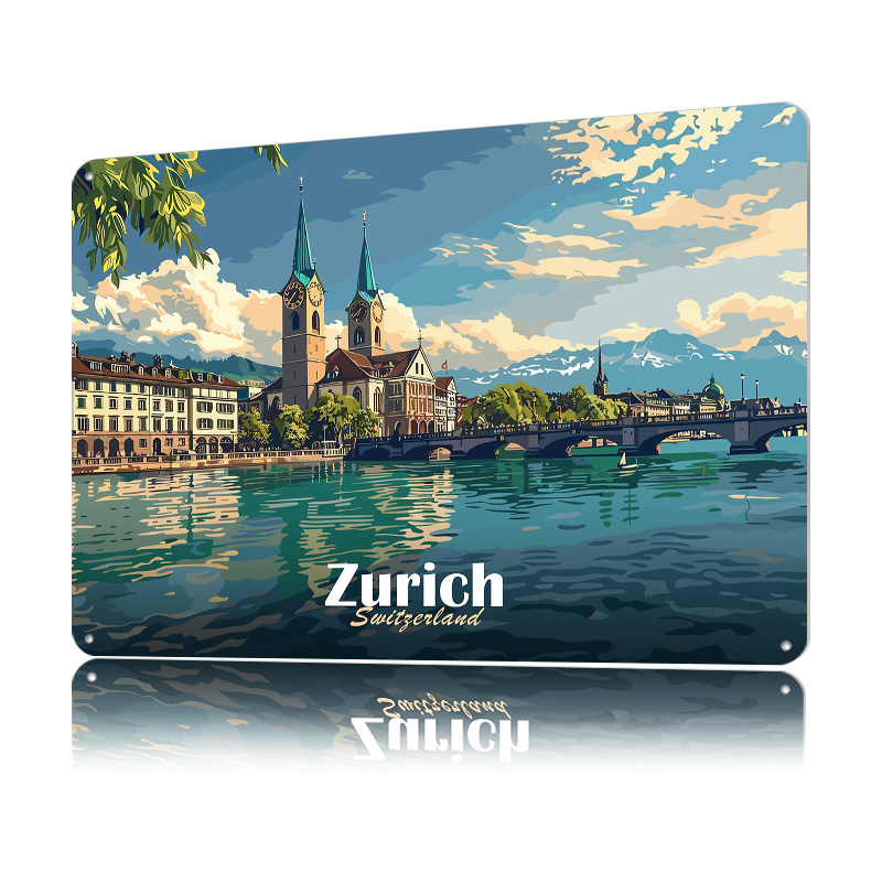 Zurich Cityscape Tinplate Post - Home Decor Zurich のレビューと価格