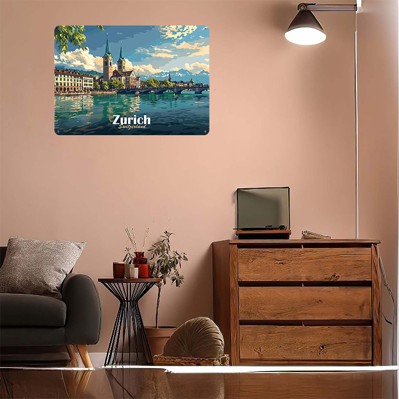Zurich Cityscape Tinplate Post - Home Decor Zurich のレビューと価格
