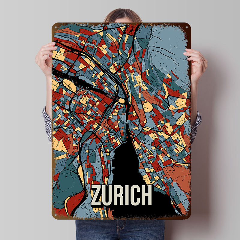 Zurich City Map Travel Tinplat - Home Decor Zurich のレビューと価格