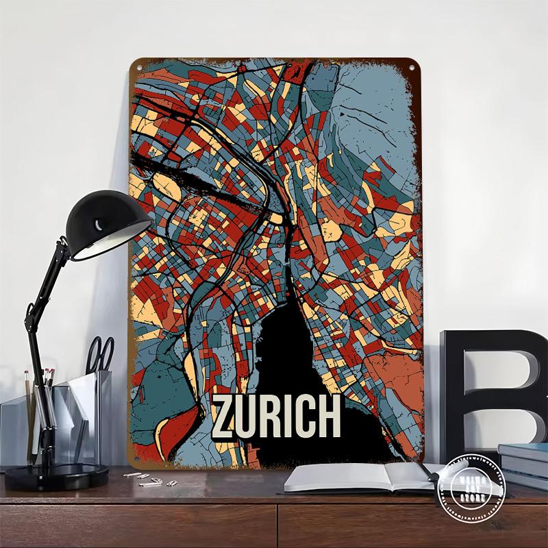 Zurich City Map Travel Tinplat - Home Decor Zurich のレビューと価格