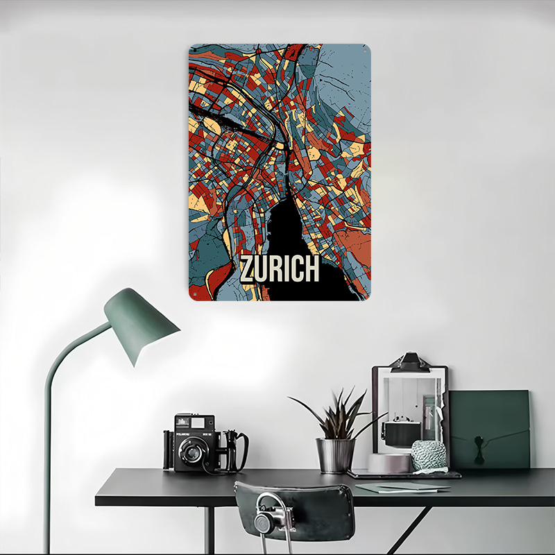 Zurich City Map Travel Tinplat - Home Decor Zurich のレビューと価格