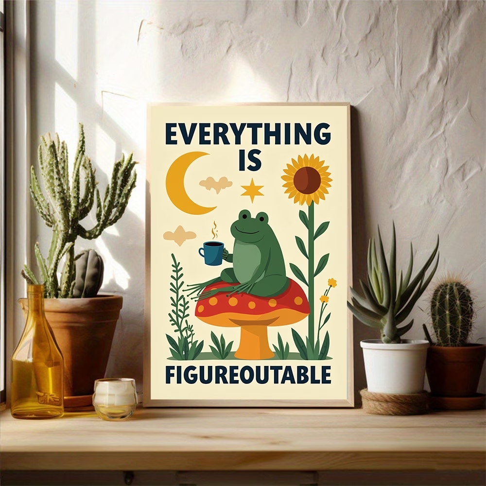 Retro Cute Frog On Sunflower M - Home Decor Quotes On Wall のレビューと価格