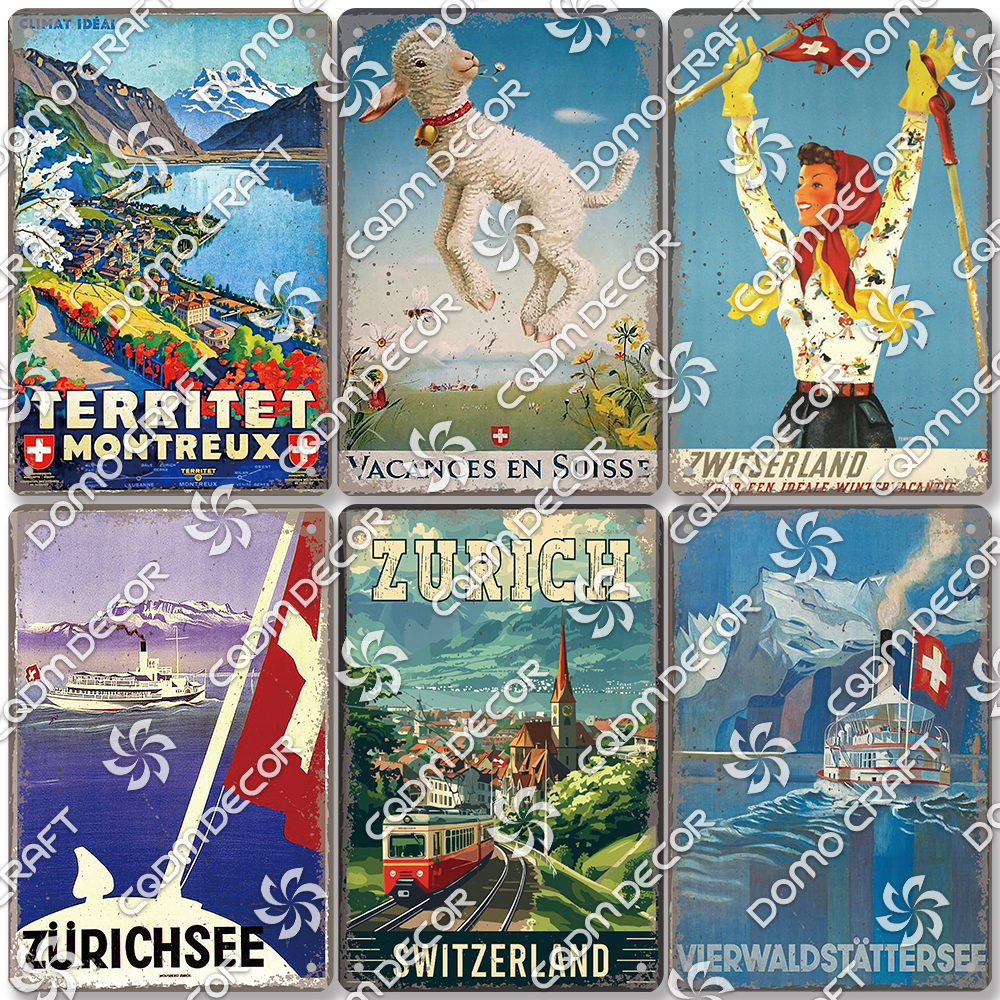 Switzerland Scenery Plaque Tin - Home Decor Zurich のレビューと価格