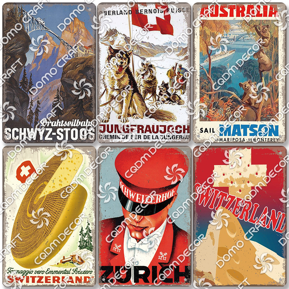 Switzerland Scenery Plaque Tin - Home Decor Zurich のレビューと価格