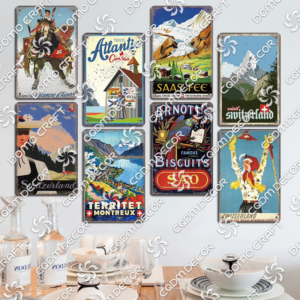 Switzerland Scenery Plaque Tin - Home Decor Zurich のレビューと価格