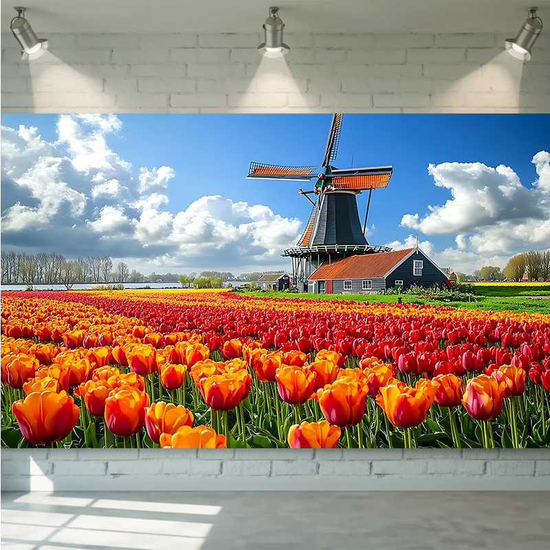 Windmill Tulip Field Netherlan - Home Decor Netherlands のレビューと価格