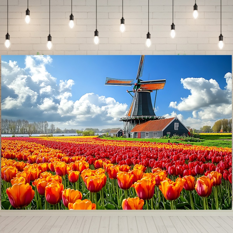Windmill Tulip Field Netherlan - Home Decor Netherlands のレビューと価格