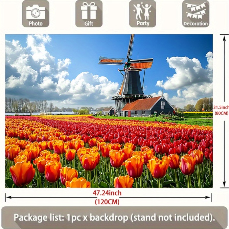 Windmill Tulip Field Netherlan - Home Decor Netherlands のレビューと価格