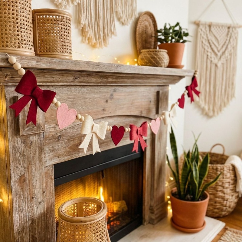 2026 New Red Pink Heart Felt G - Home Decor Garland のレビューと価格