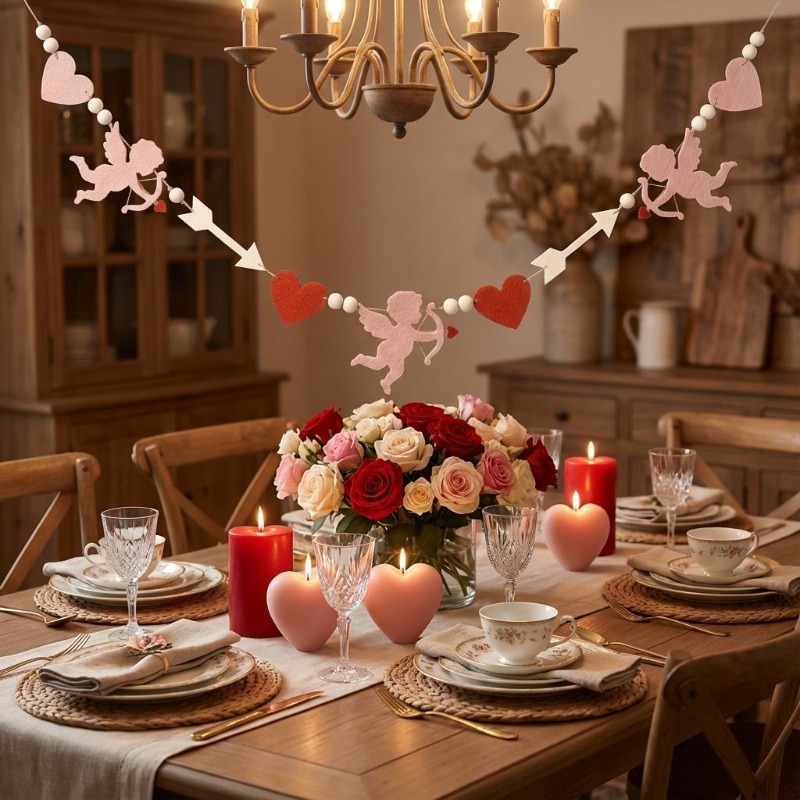 2026 New Red Pink Heart Felt G - Home Decor Garland のレビューと価格