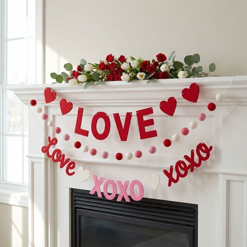 2026 New Red Pink Heart Felt G - Home Decor Garland のレビューと価格