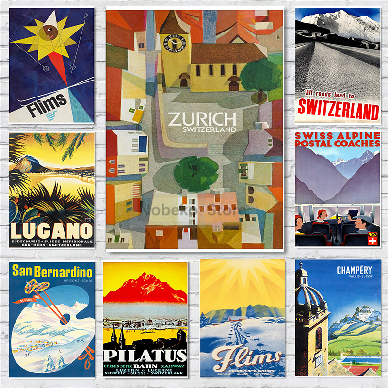 Switzerland Vintage Travel Pos - Home Decor Zurich のレビューと価格