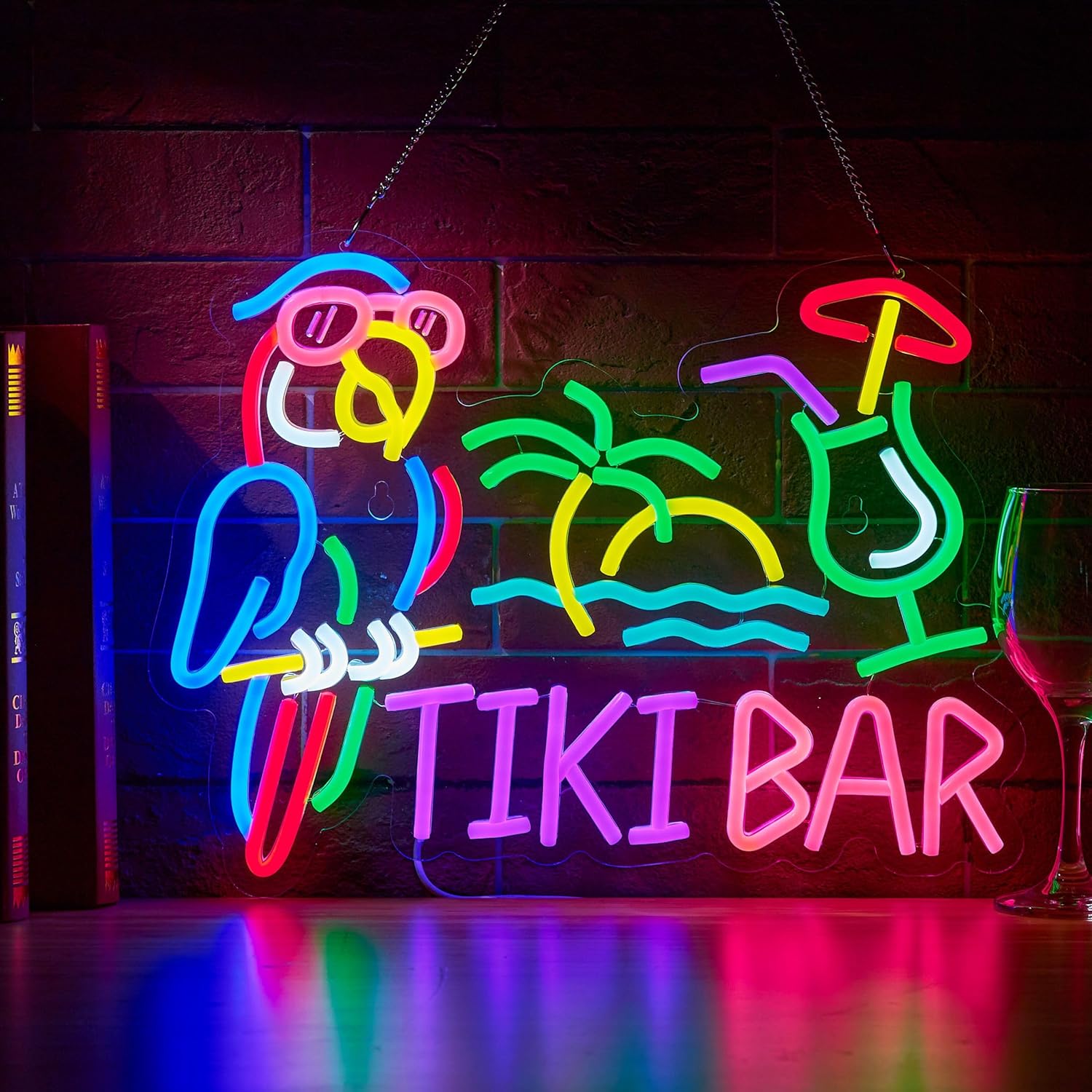 Tiki Bar Parrot Palm Tree Neon - Home Decor Wall Art のレビューと価格