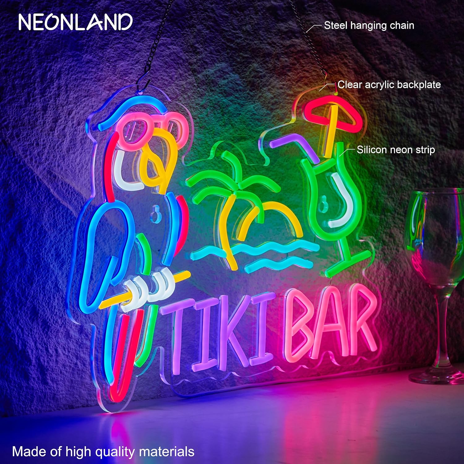 Tiki Bar Parrot Palm Tree Neon - Home Decor Wall Art のレビューと価格