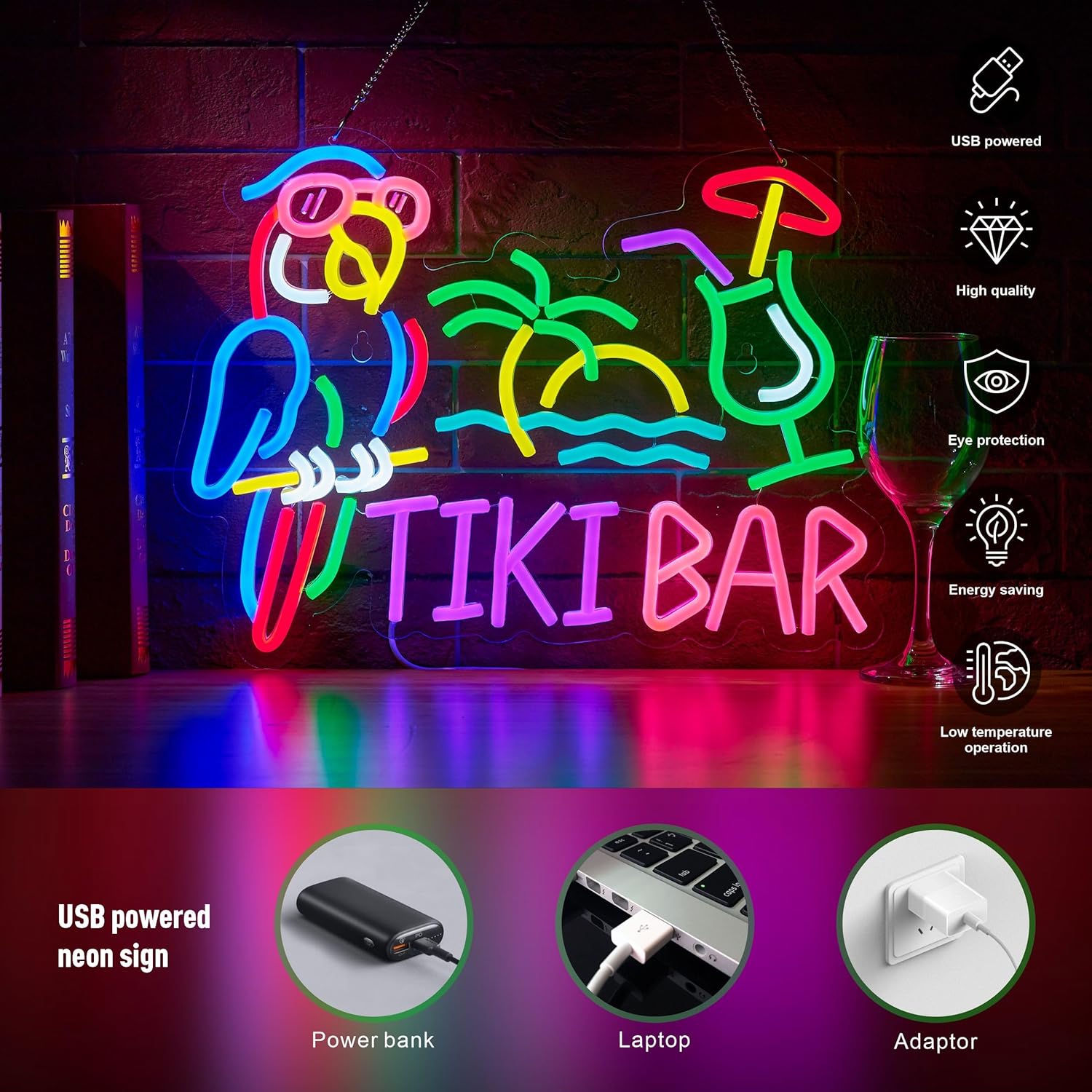 Tiki Bar Parrot Palm Tree Neon - Home Decor Wall Art のレビューと価格