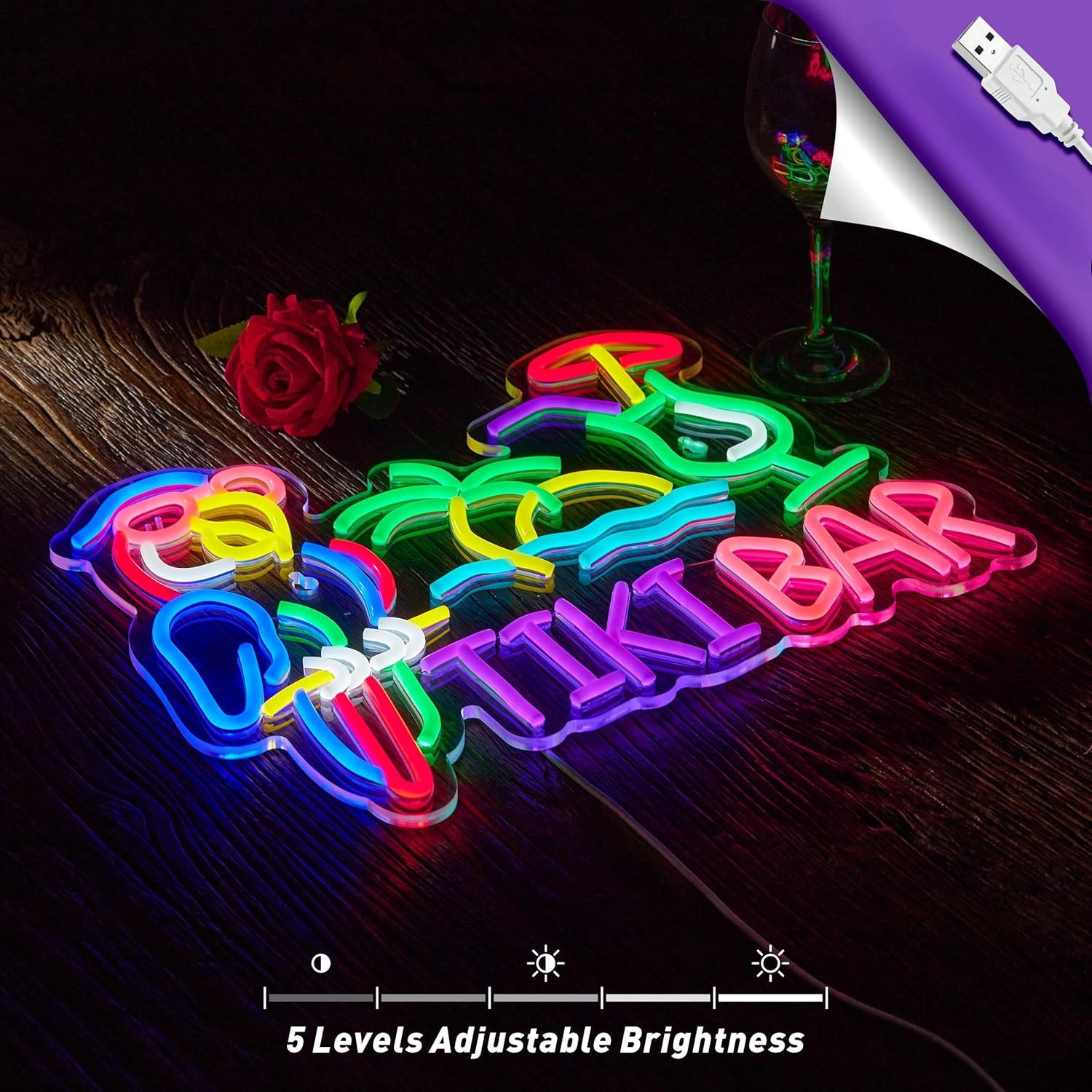 Tiki Bar Parrot Palm Tree Neon - Home Decor Wall Art のレビューと価格