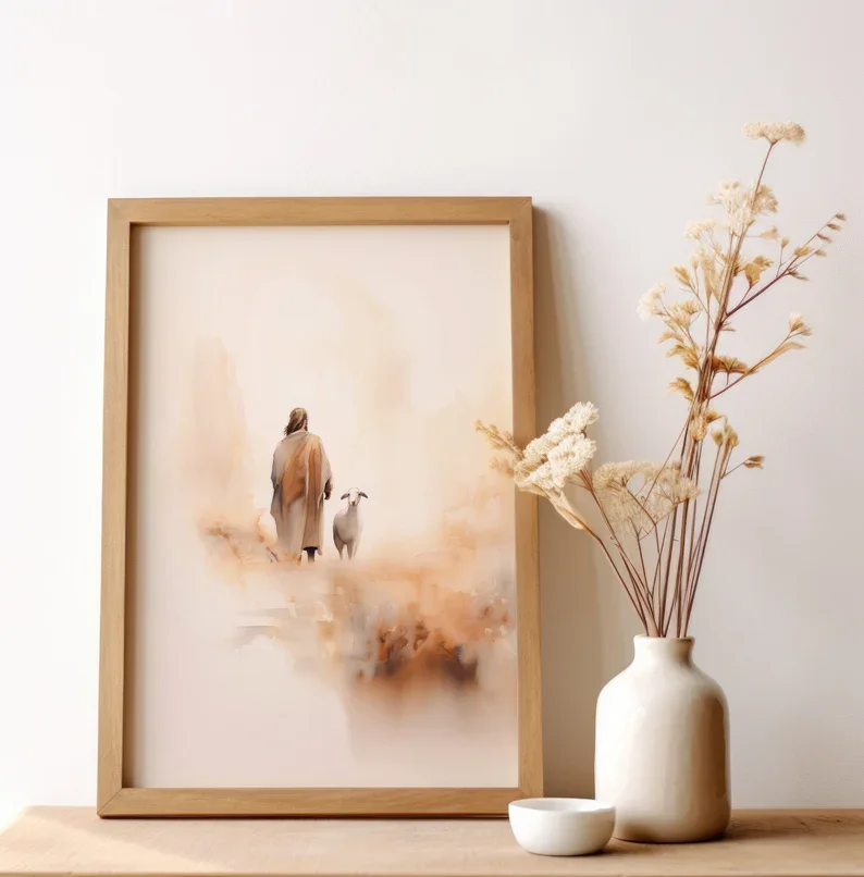 Watercolor Jesus leaves the 99 - Home Decor Jesus のレビューと価格