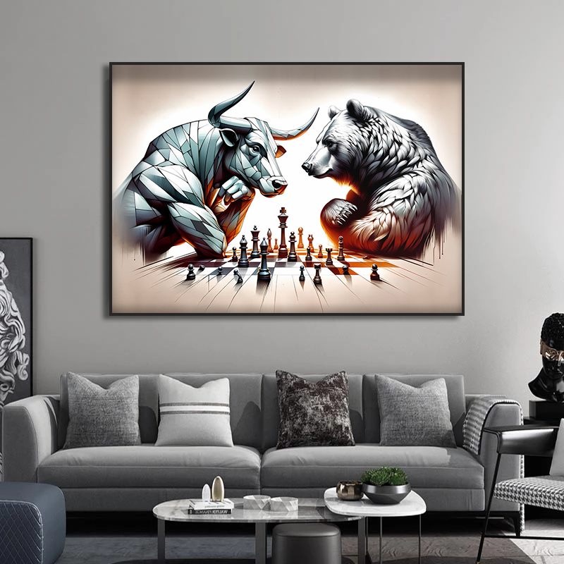 Bull and Bear Play Chess Wall  - Home Decor Exchange のレビューと価格