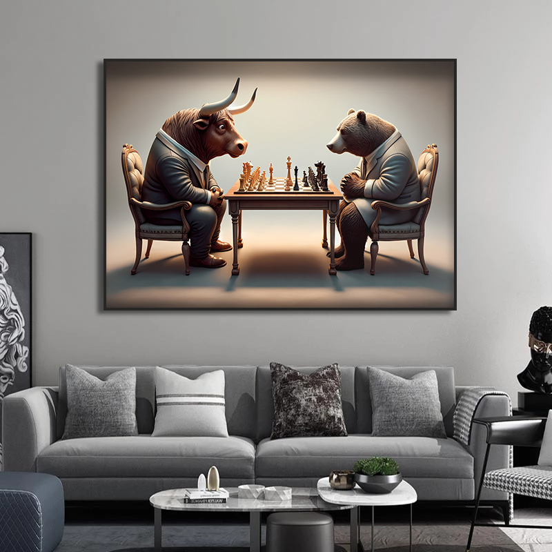 Bull and Bear Play Chess Wall  - Home Decor Exchange のレビューと価格