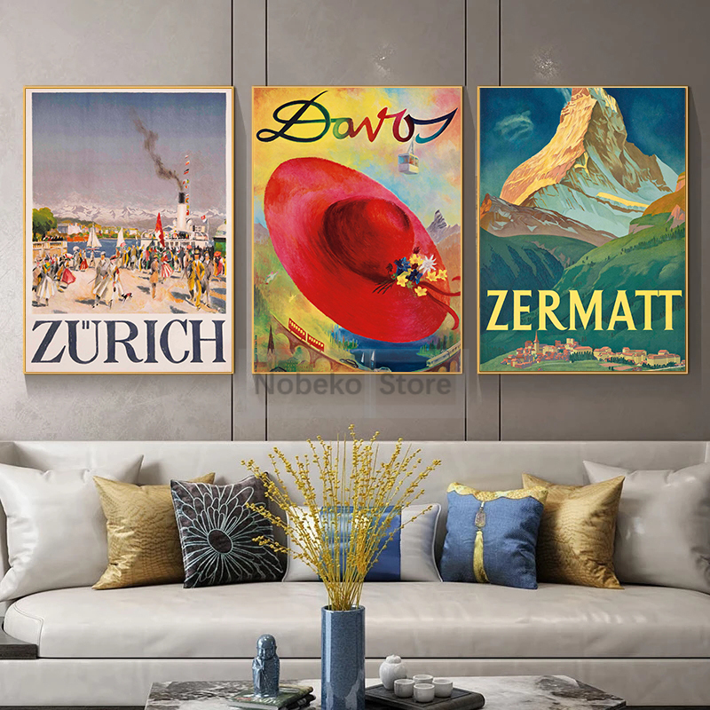 Switzerland Vintage Travel Pos - Home Decor Zurich のレビューと価格
