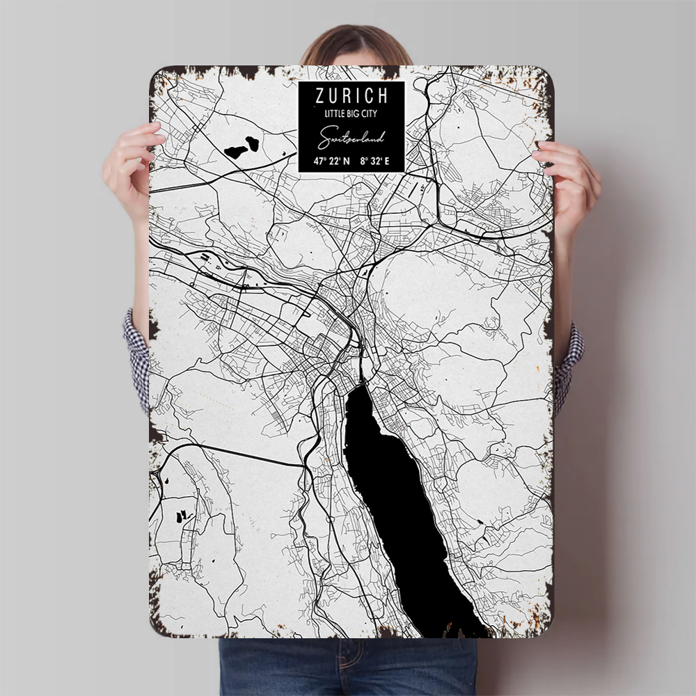 Zurich City Map Metal Wall Art - Home Decor Zurich のレビューと価格