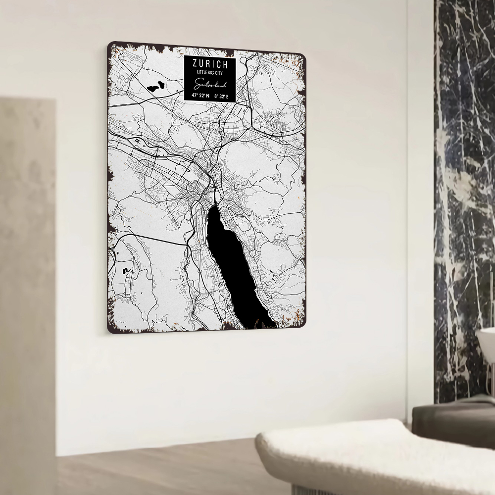 Zurich City Map Metal Wall Art - Home Decor Zurich のレビューと価格